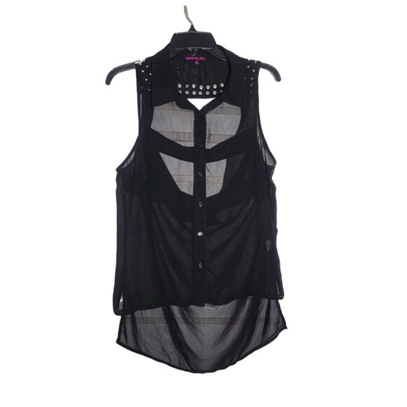Material Girl Tops - ✨✨✨Material Girl Women's blouse Size M transparent mesh High Low Sleeve less Top